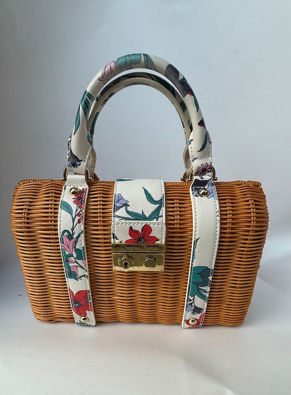 Draper James Floral Wicker Top Handle Satchel Purse Rattan
